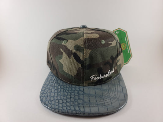 Hat Flat Brim Snapback - Camo and faux Alligator